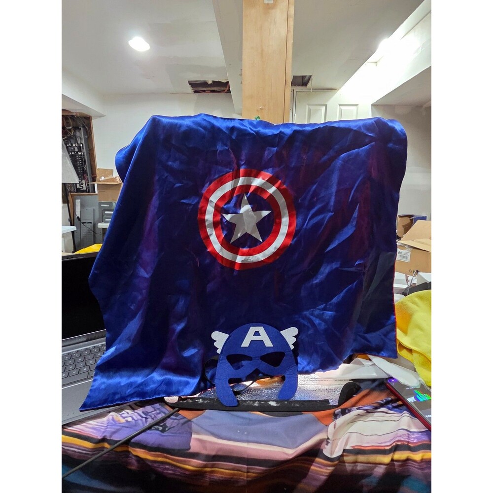 Kids Captain America Costume Blue Cape & Mask Set Superhero Halloween